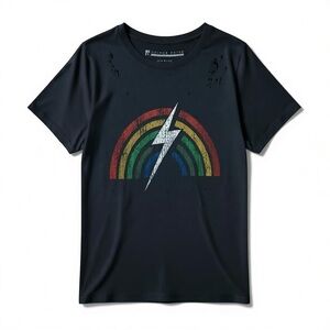 Prince Peter Collection Rainbow Lightning Bolt Graphic BLACK T Shirt size Medium